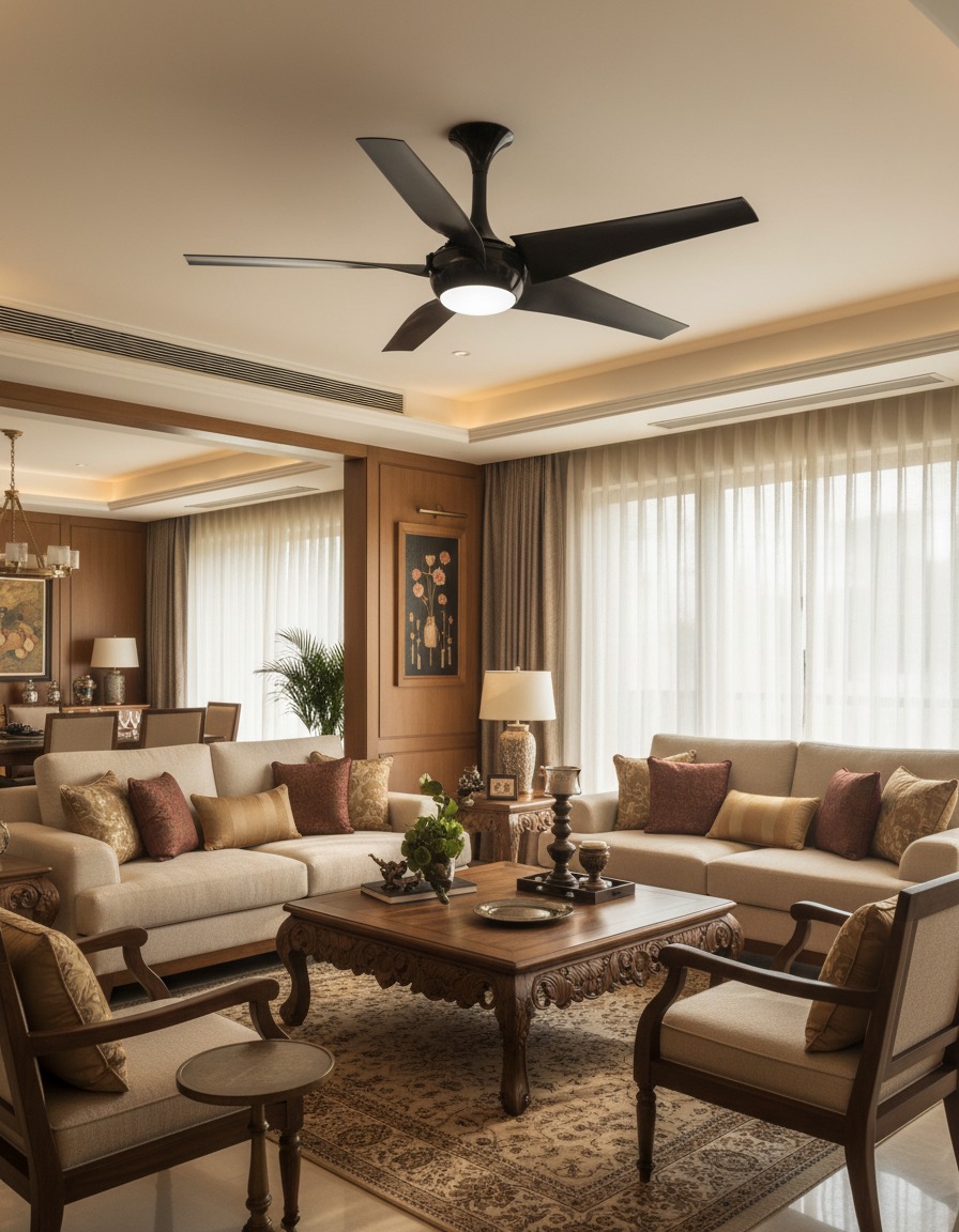 A softly lit modern living room