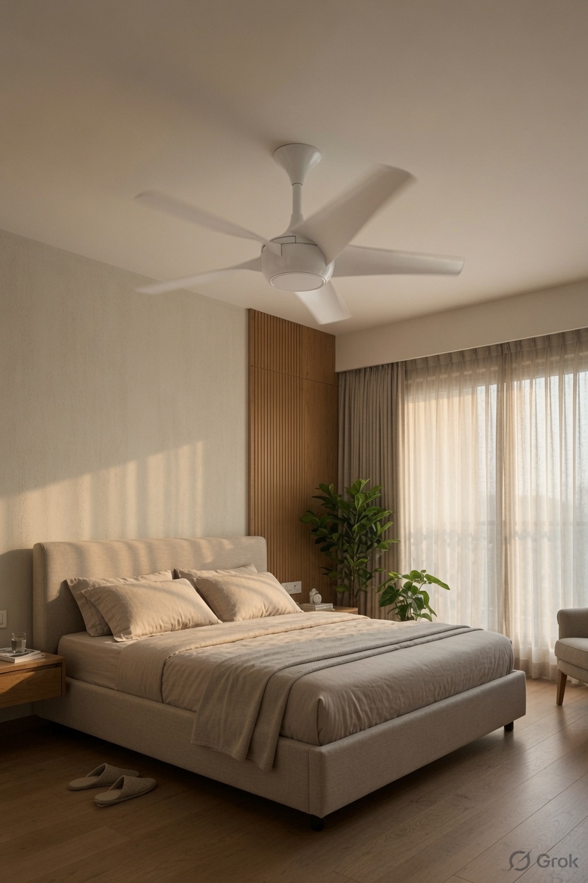 A bright, calm bedroom in the morning