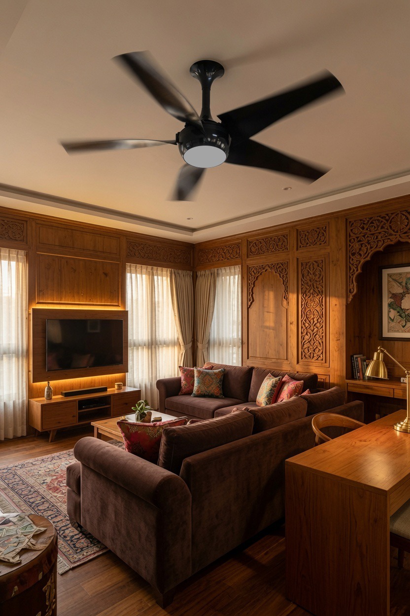 A warm living room in the evening